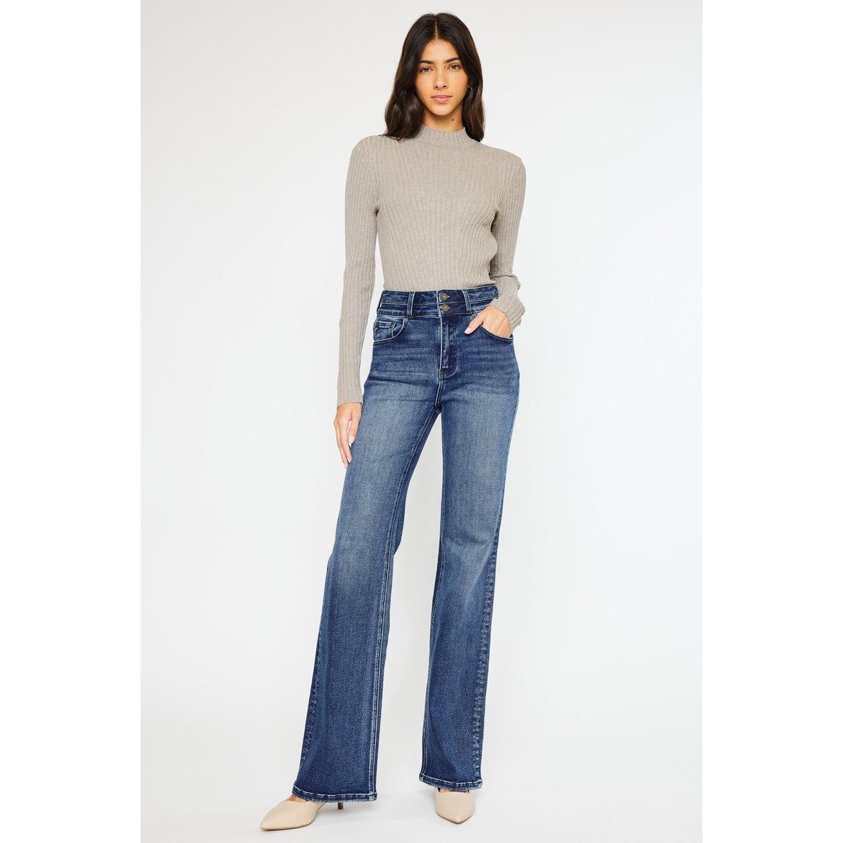 KanCan Double Button Flare Jeans