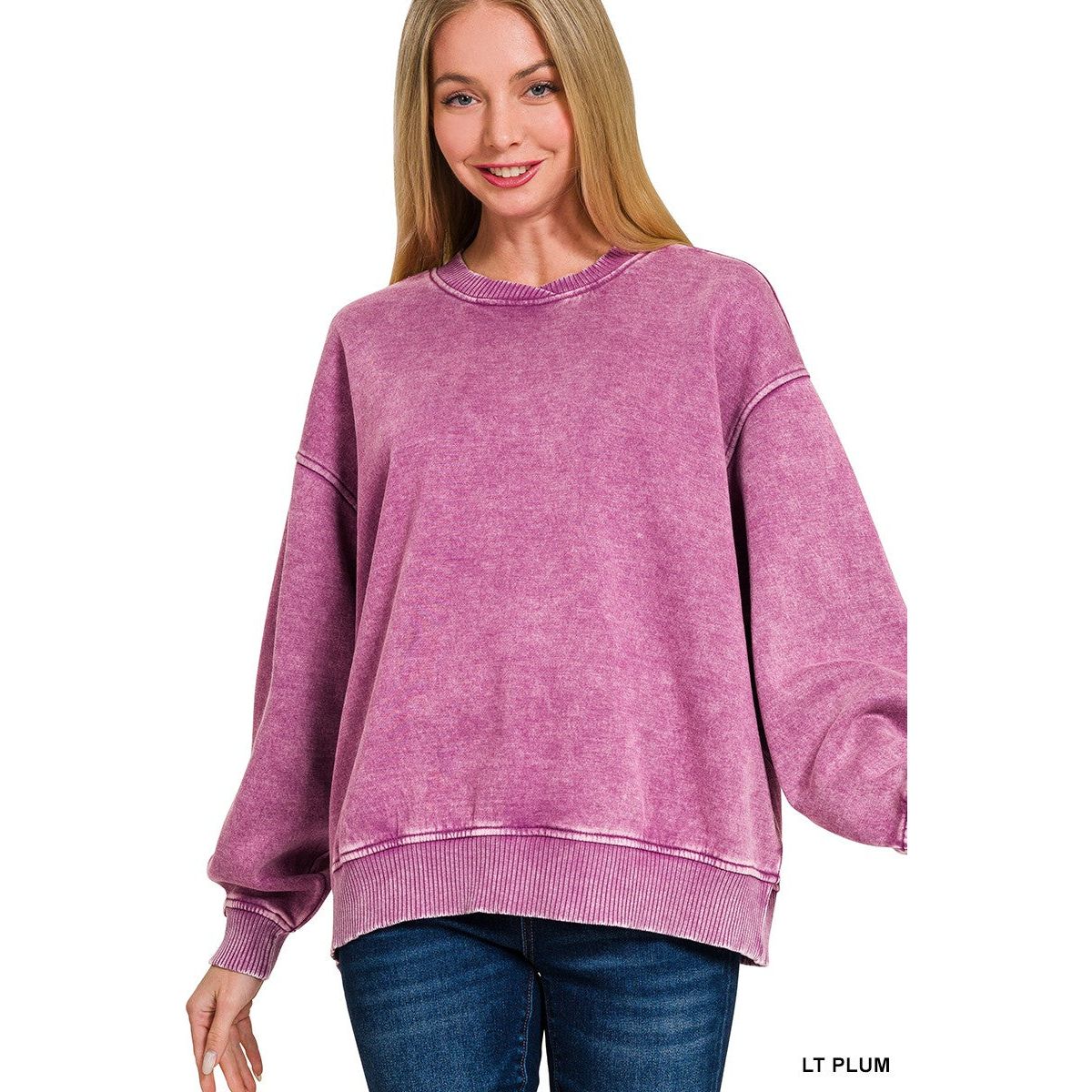 Zenana Acid Wash Oversized Fleece Pullover