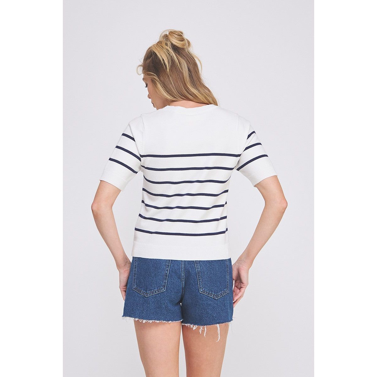 Preppy Striped Knit Tee – Lemon or Navy