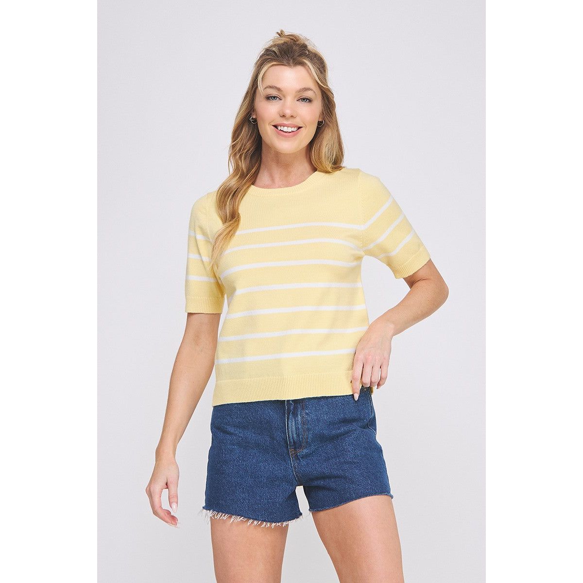 Preppy Striped Knit Tee – Lemon or Navy