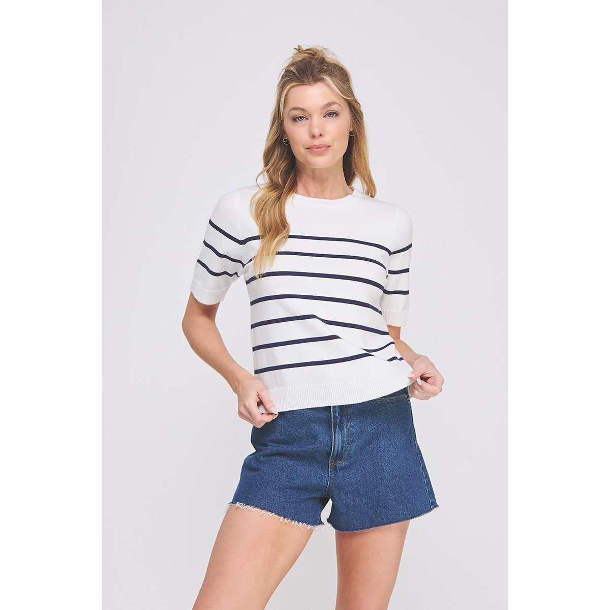 Preppy Striped Knit Tee – Lemon or Navy