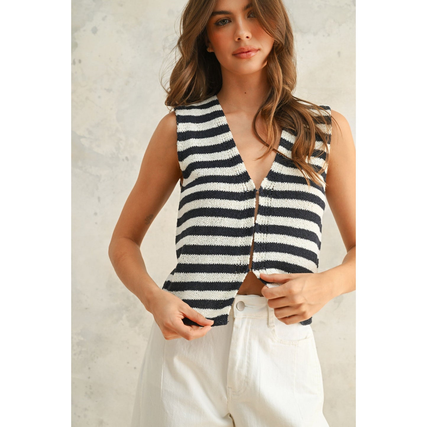 Navy + White Striped Vest