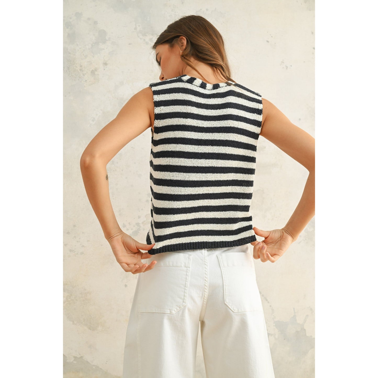 Navy + White Striped Vest