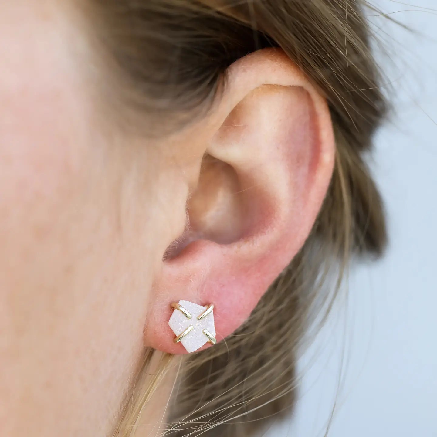 White Druzy Stud Earrings