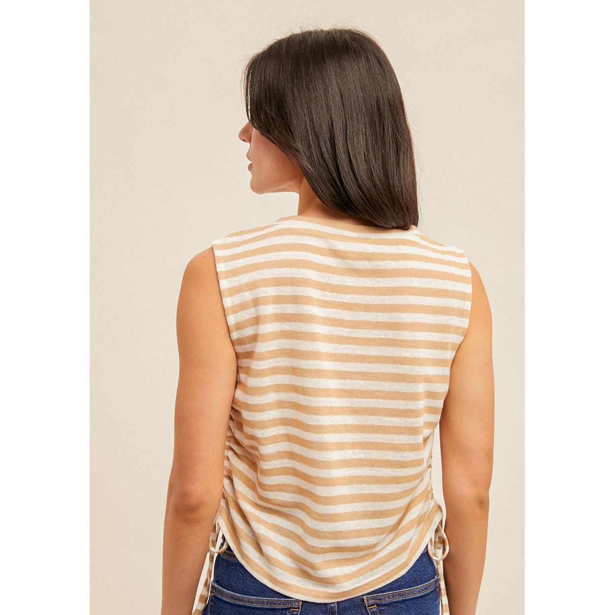 Sandy Stripe Side-Ruched Tank