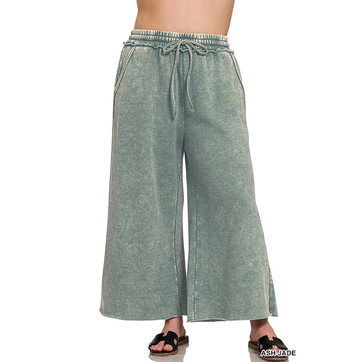 Zenana Acid Wash Palazzo Capri Sweatpants