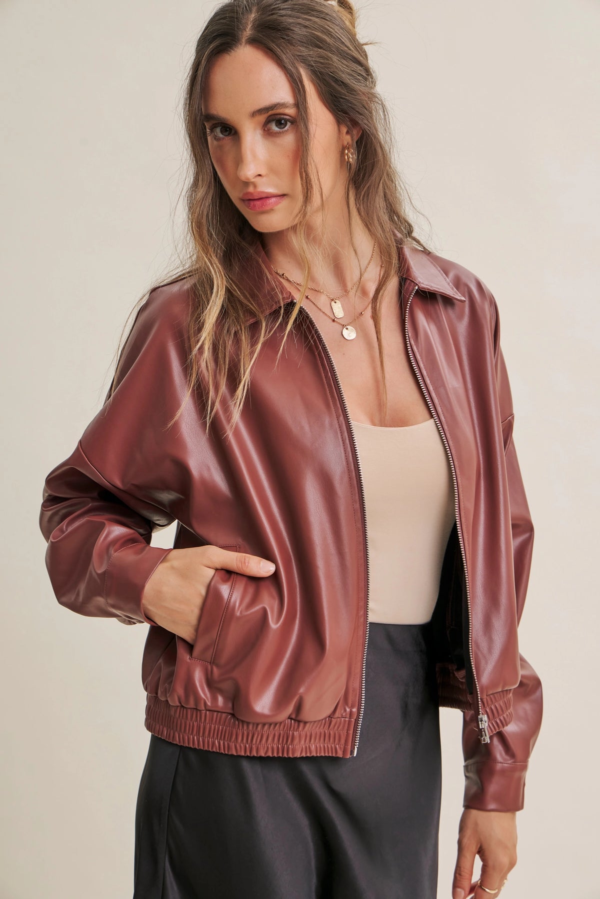 Vegan Leather Bomber Jacket