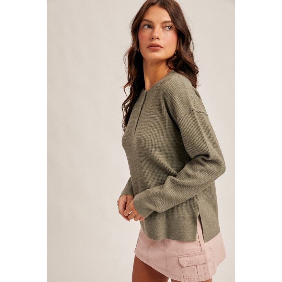 Button Up Waffle Sweater