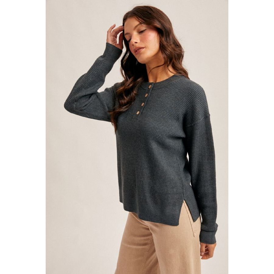 Button Up Waffle Sweater