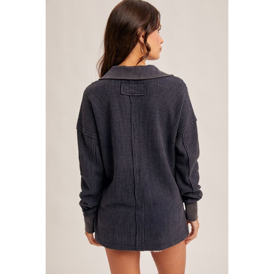Long Sleeve Waffle V-Neck Top