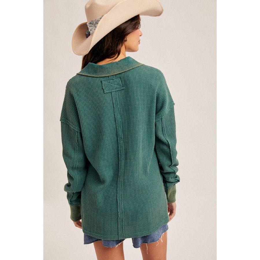 Long Sleeve Waffle V-Neck Top