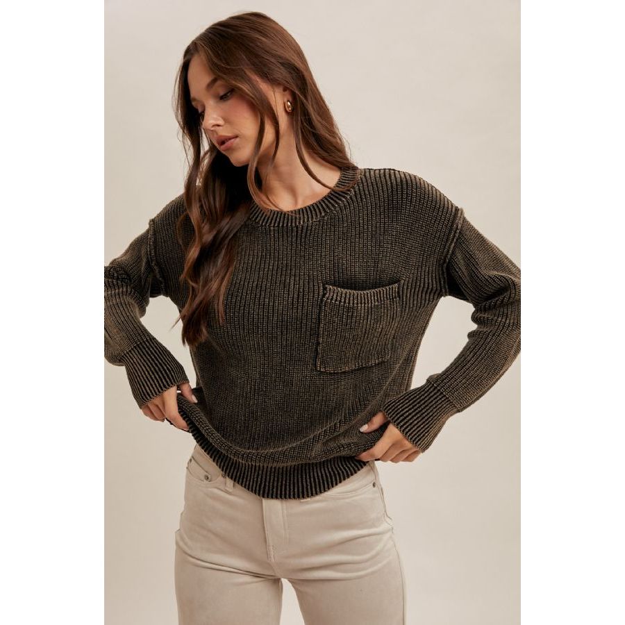 Basic Ribbed Sweater with Pocket