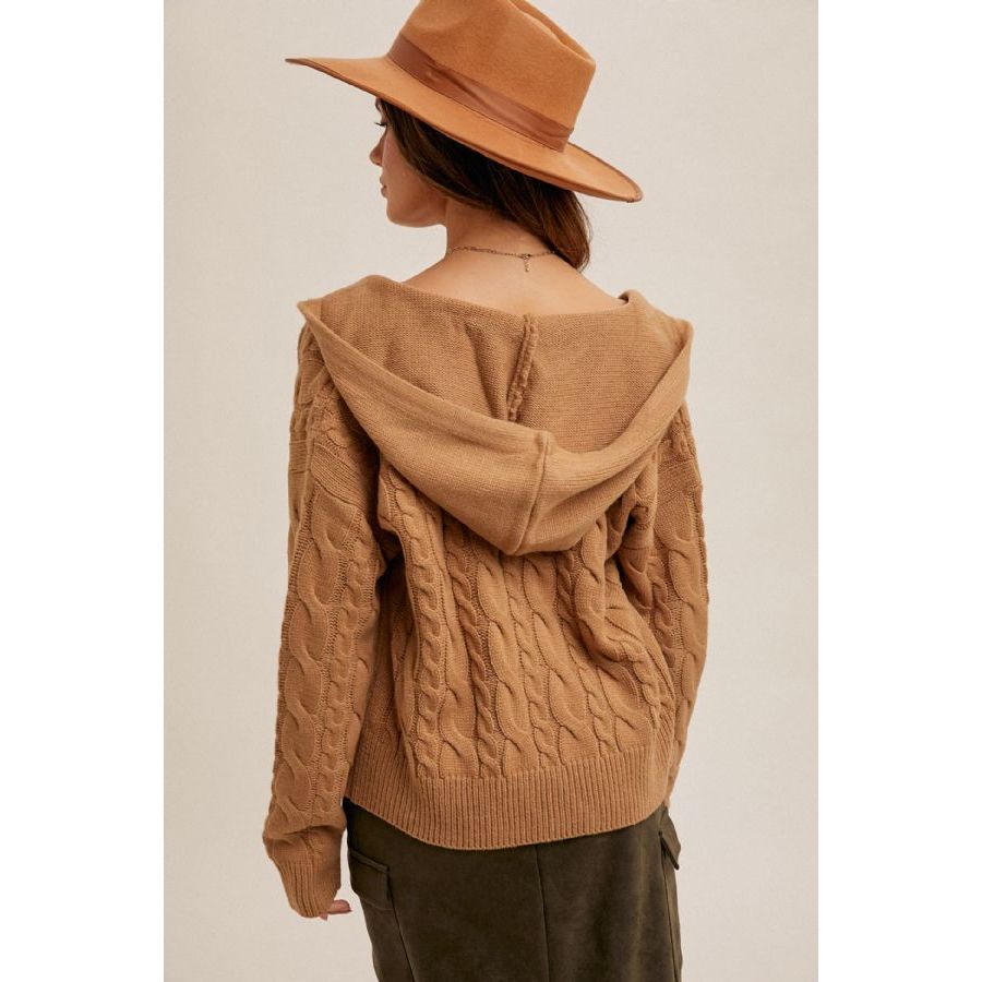 Mocha Cable Knit Zip Up Hoodie