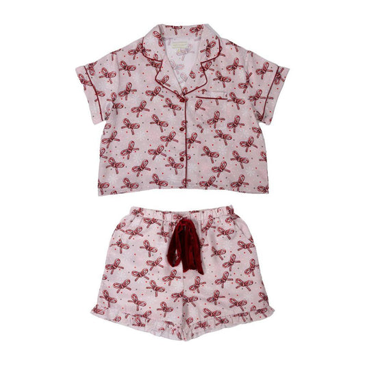 Women’s candy cane bow holiday pajamas, two-piece set, shorts and short sleeve