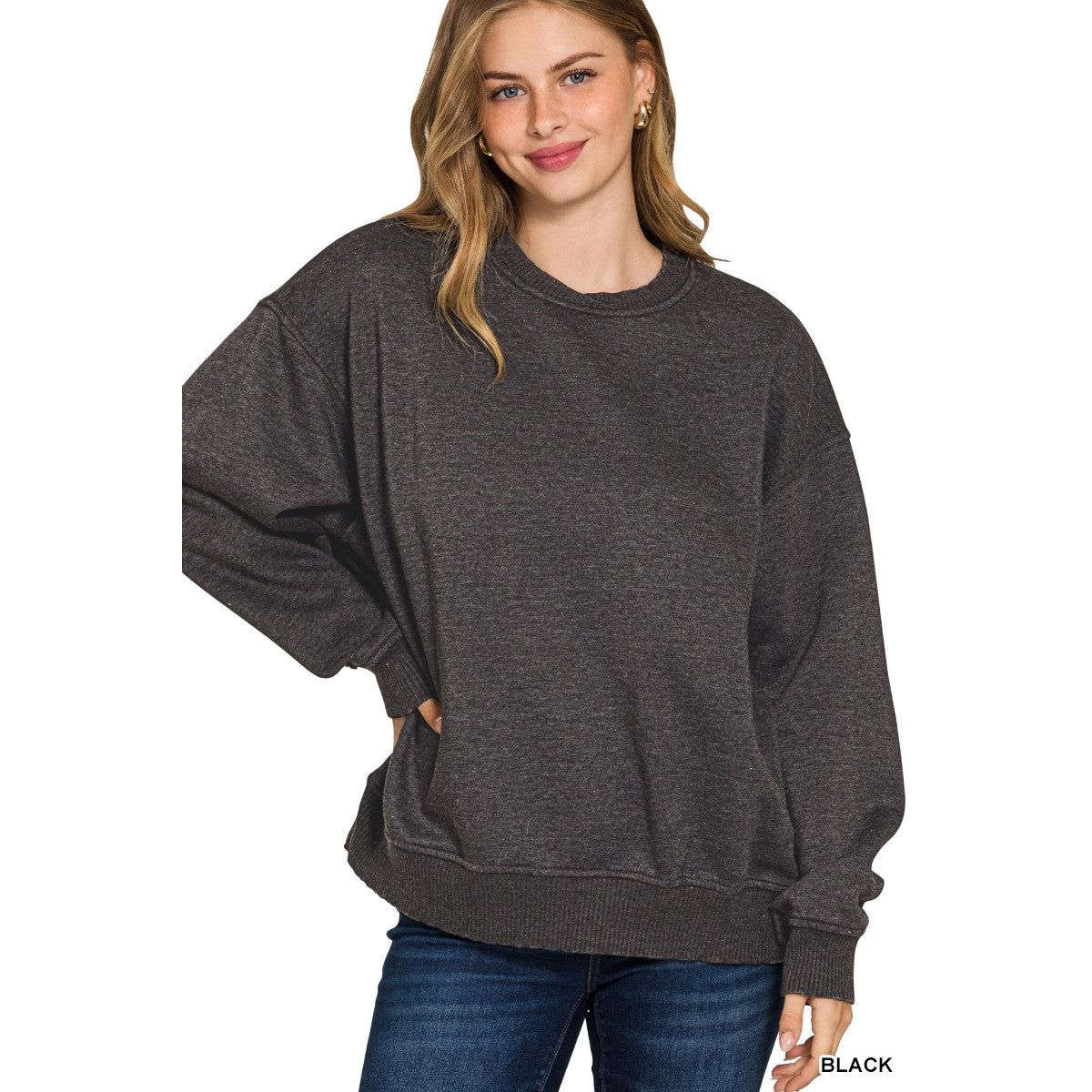 Zenana Acid Wash Oversized Fleece Pullover