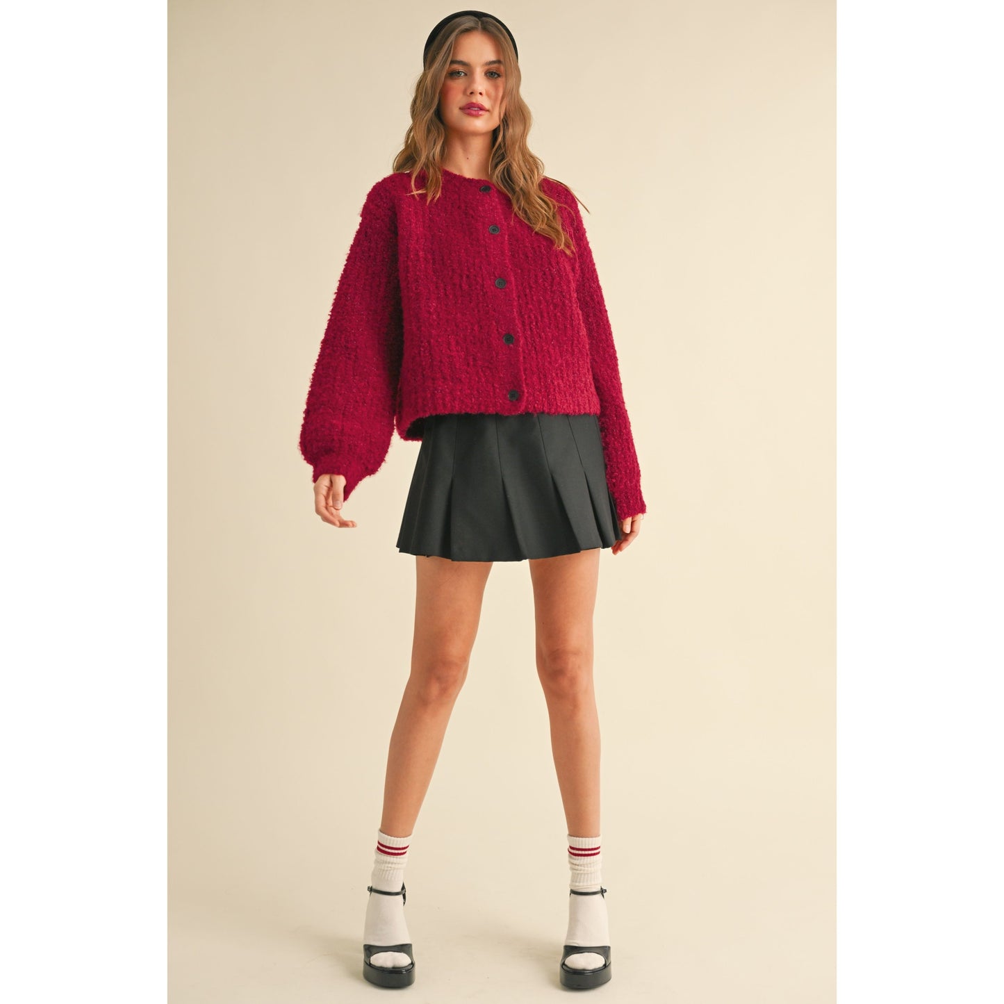 Red Button Front Sweater Cardigan