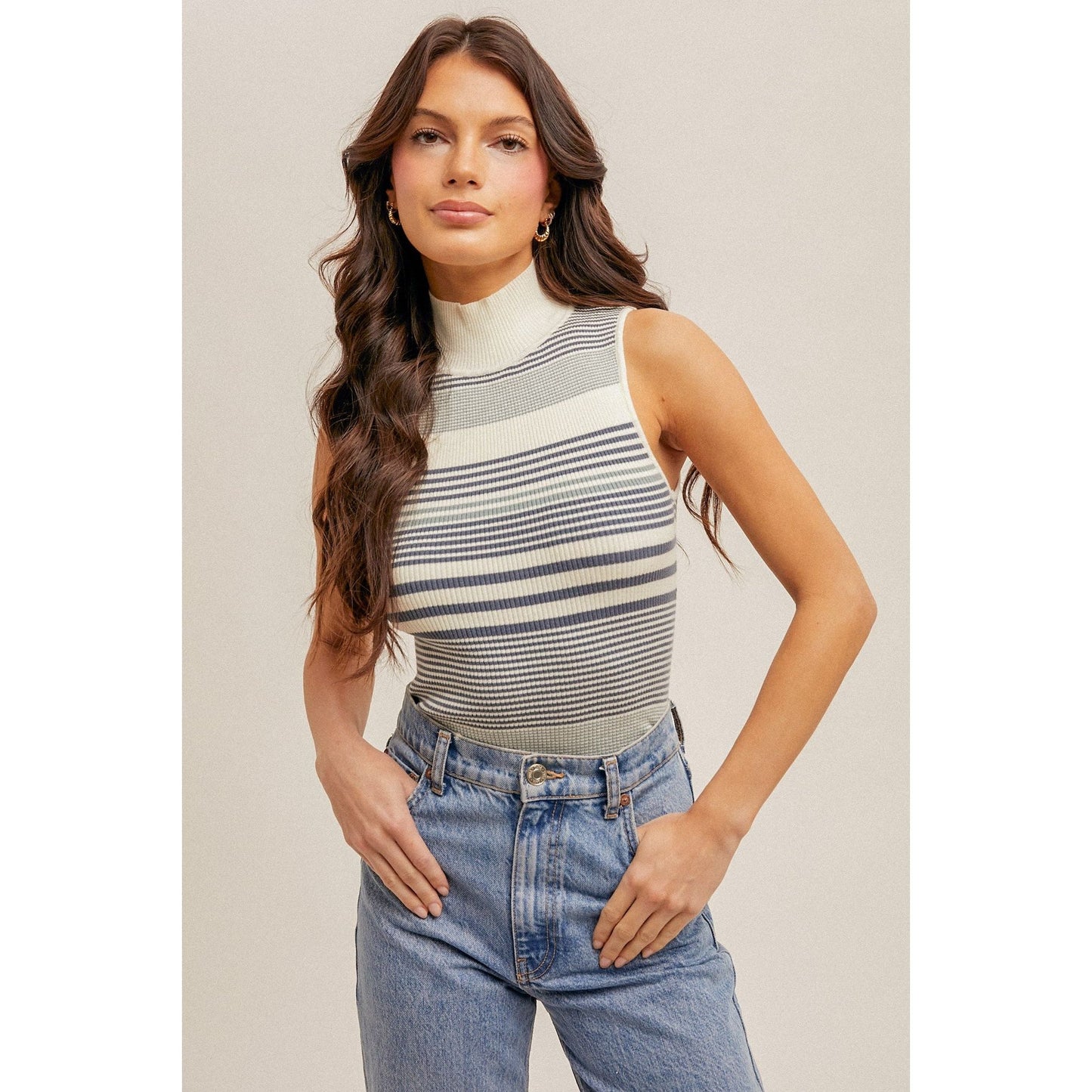 Striped Turtle Neck Tank