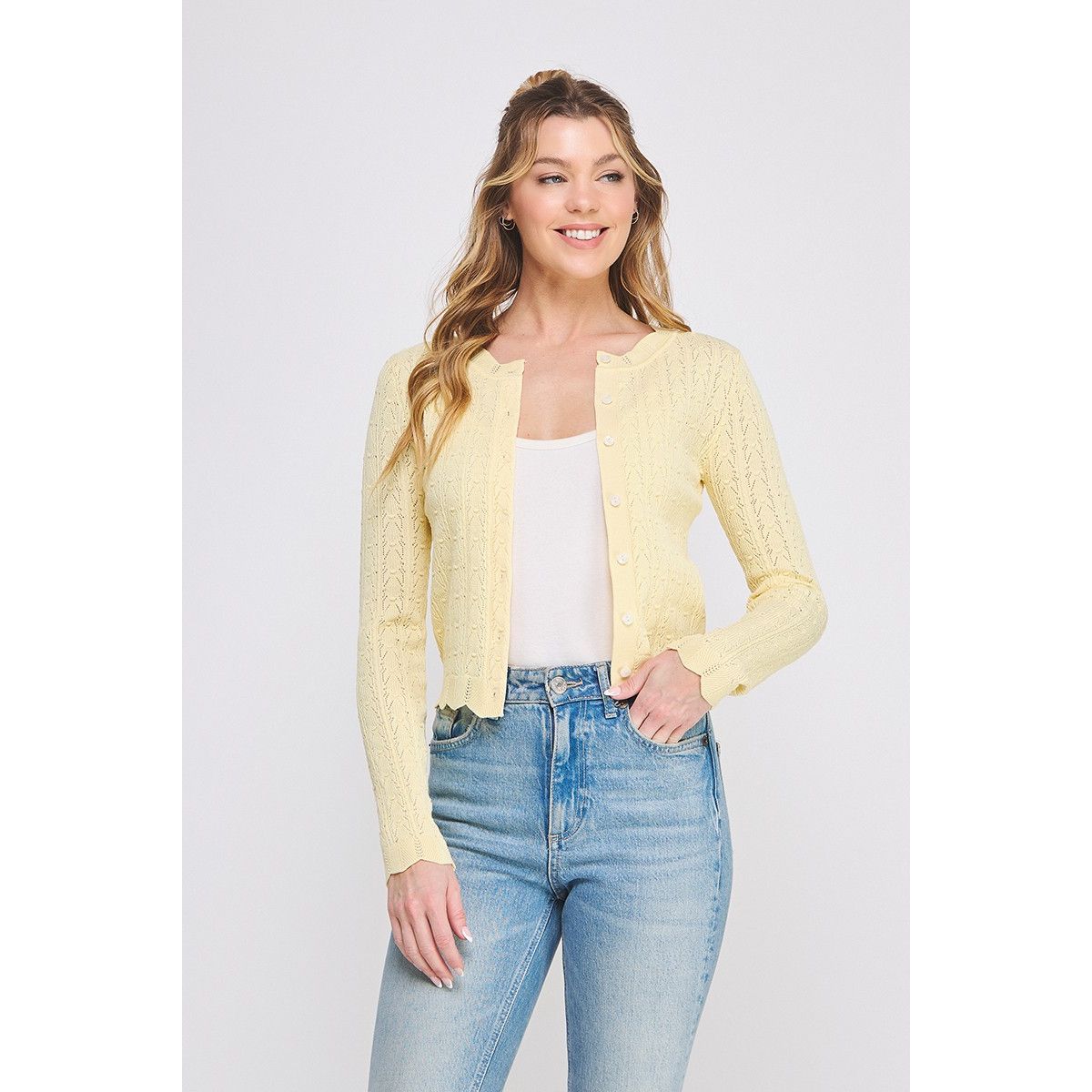 Butter Yellow Pointelle Cardigan