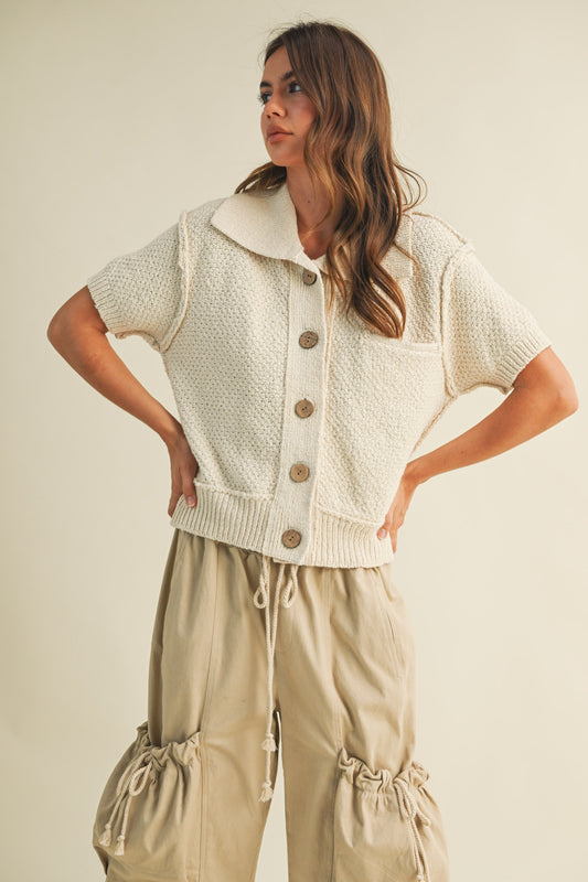 Short Sleeve Button Sweater