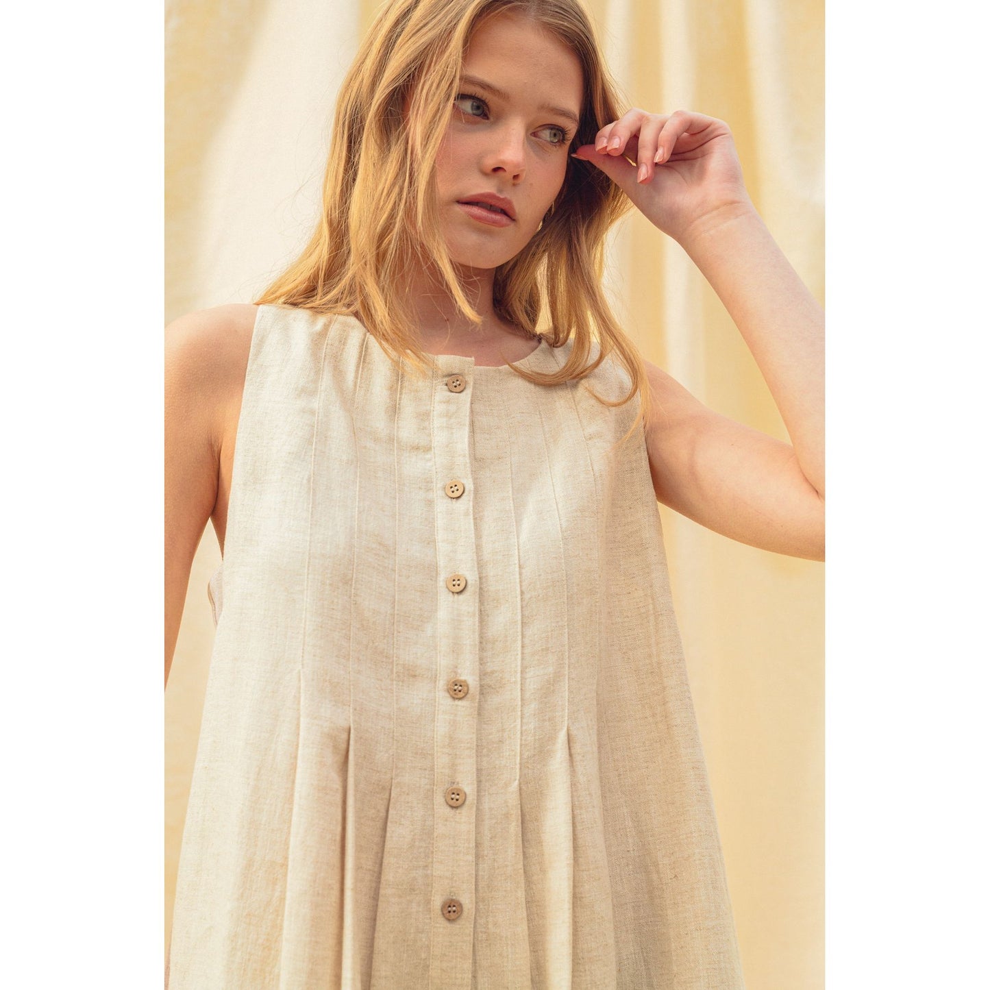 Pleated Linen Romper
