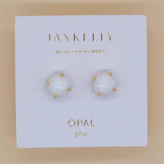 JaxKelly Round White Opal Stud Earrings