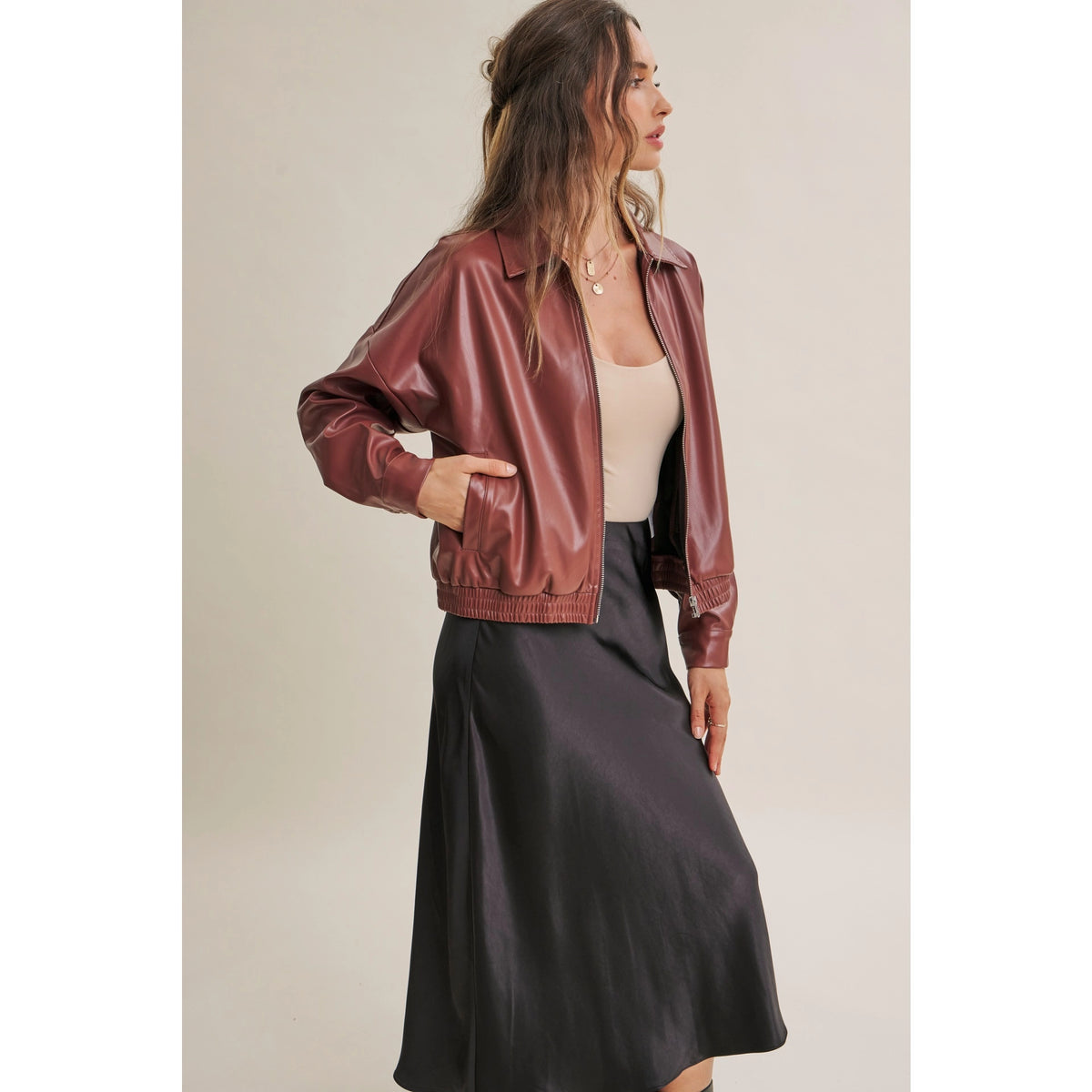Vegan Leather Bomber Jacket