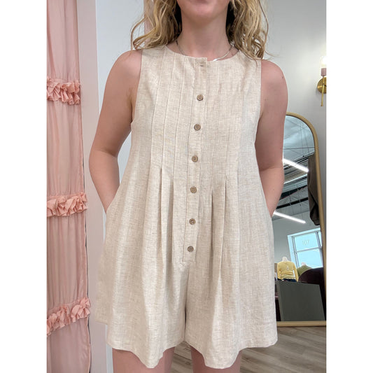 Pleated Linen Romper