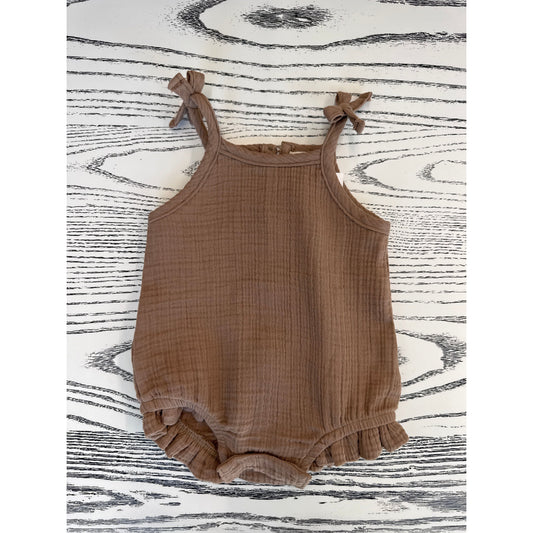 Brown Ruffle Tank Romper