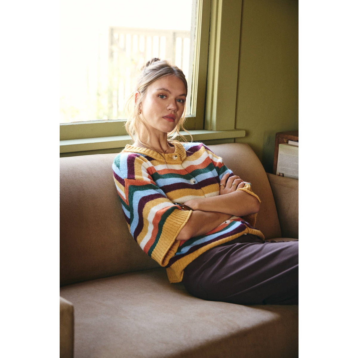 Stripe Wool Sweater Cardigan