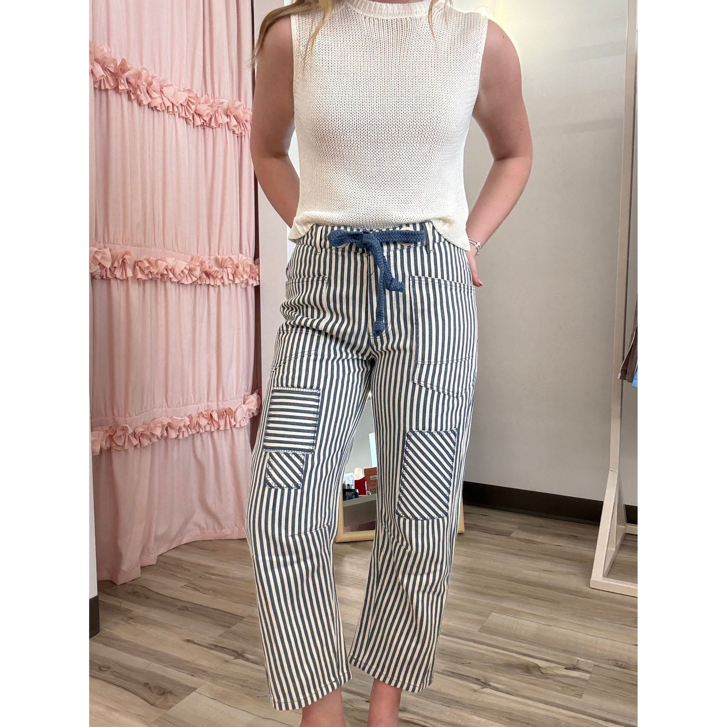 Navy Striped Pants