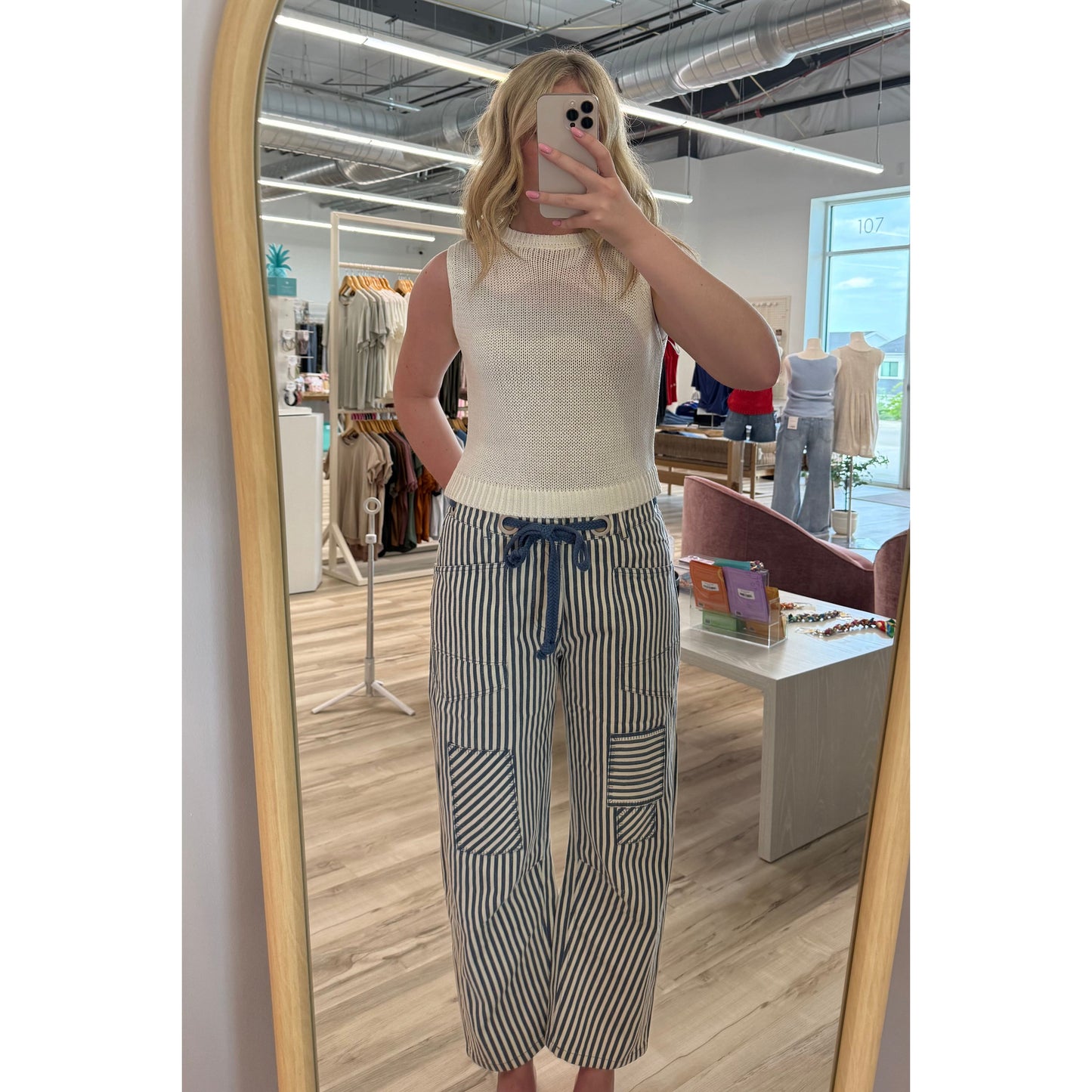 Navy Striped Pants