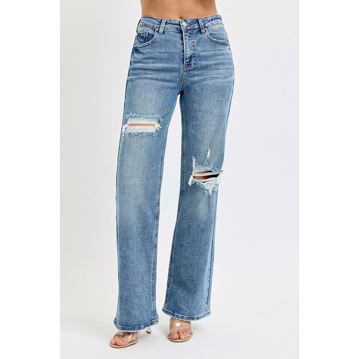 Risen High Rise Wide Leg Jeans