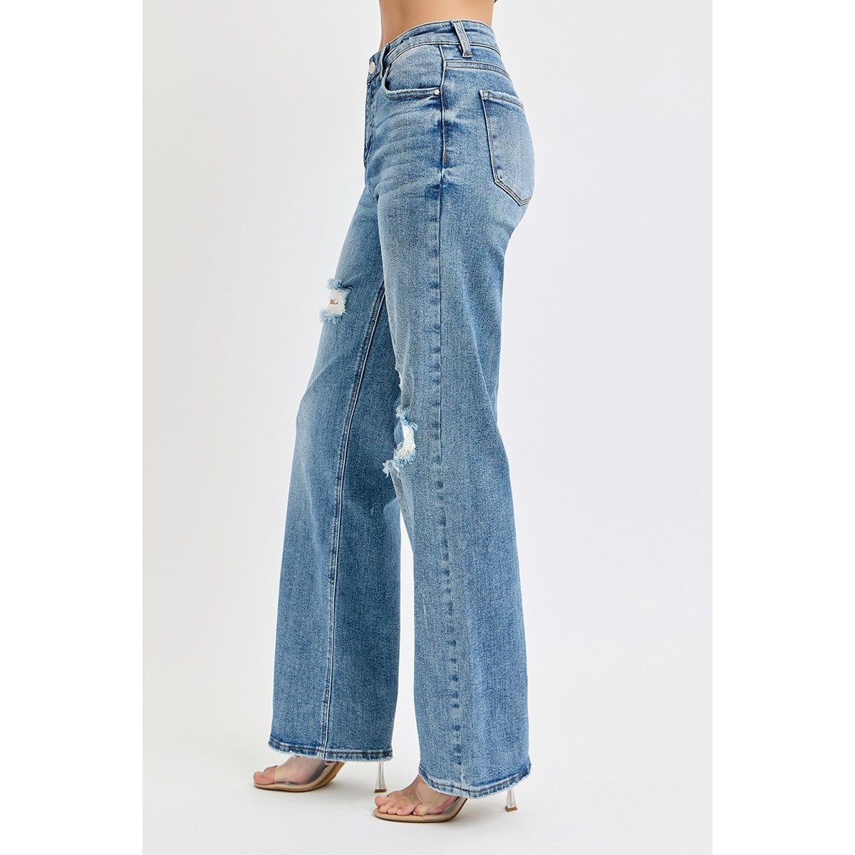Risen High Rise Wide Leg Jeans