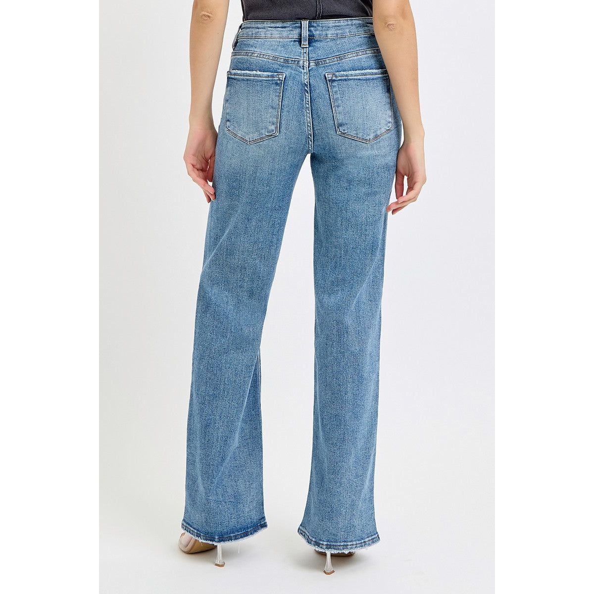 Risen High Rise Wide Leg Jeans