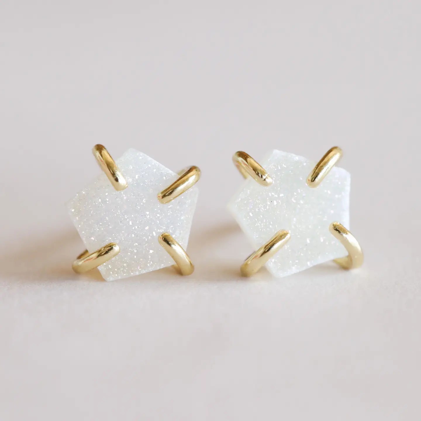 White Druzy Stud Earrings