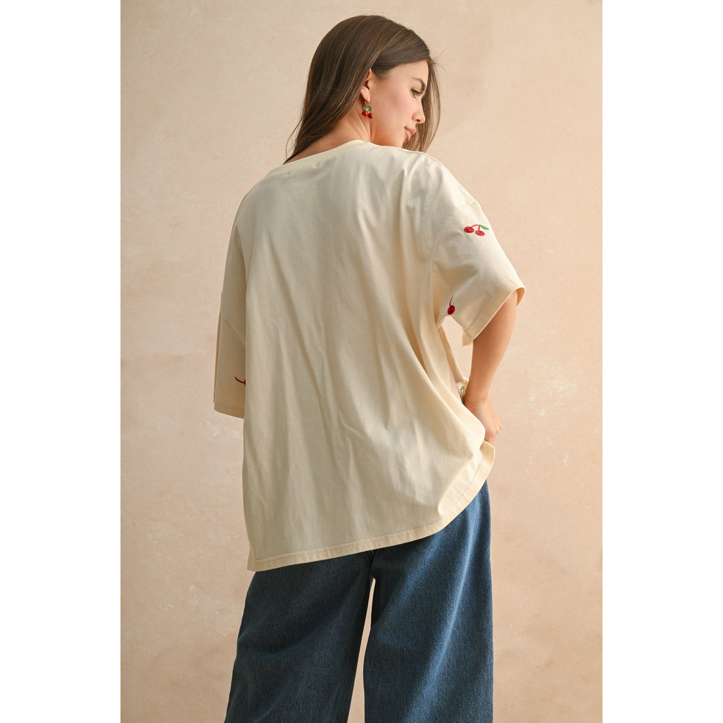 Cherry Embroidered Oversized Tee