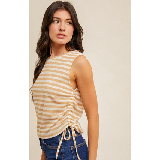 Sandy Stripe Side-Ruched Tank