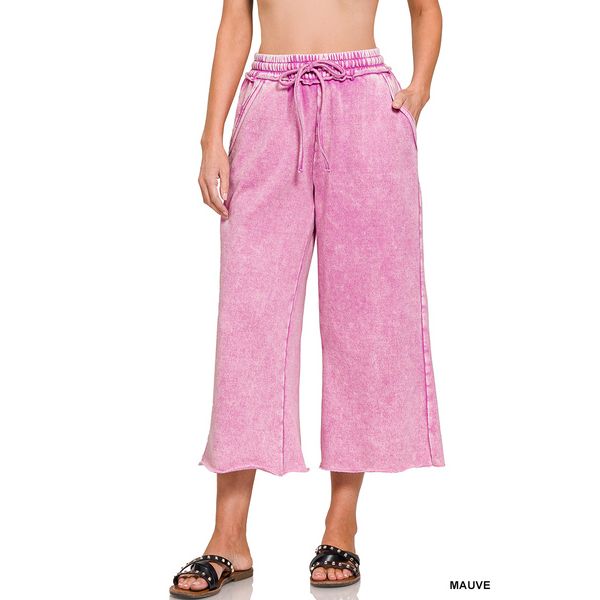 Zenana Acid Wash Palazzo Capri Sweatpants