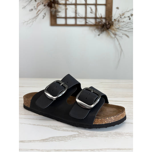 Bold Buckle Slide Sandal – Black