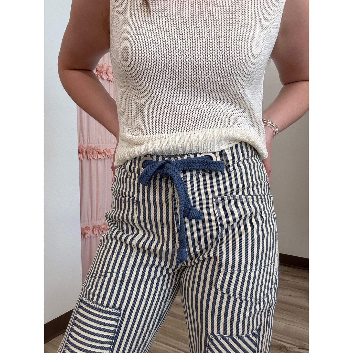 Navy Striped Pants