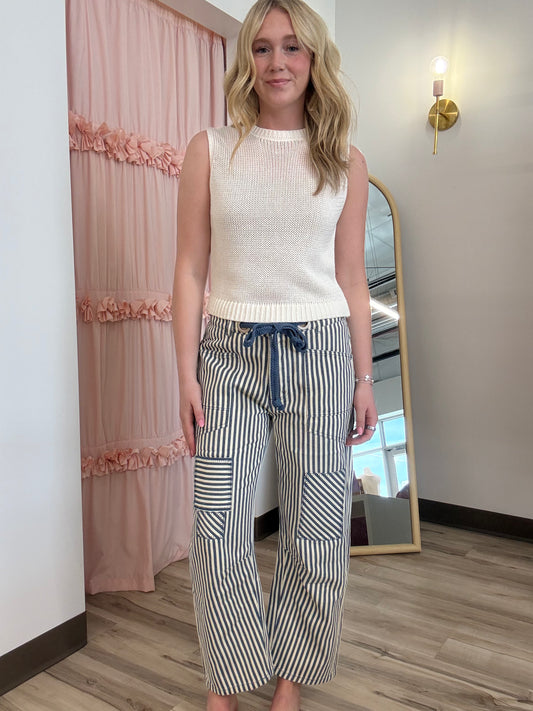 Navy Striped Pants