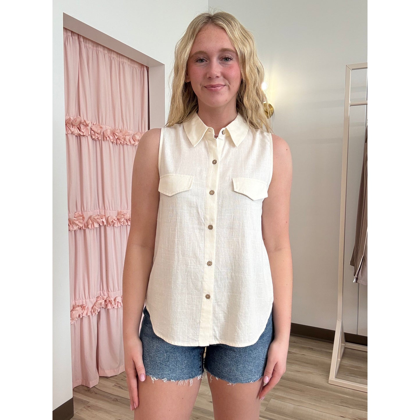 Cream Button Down Tank