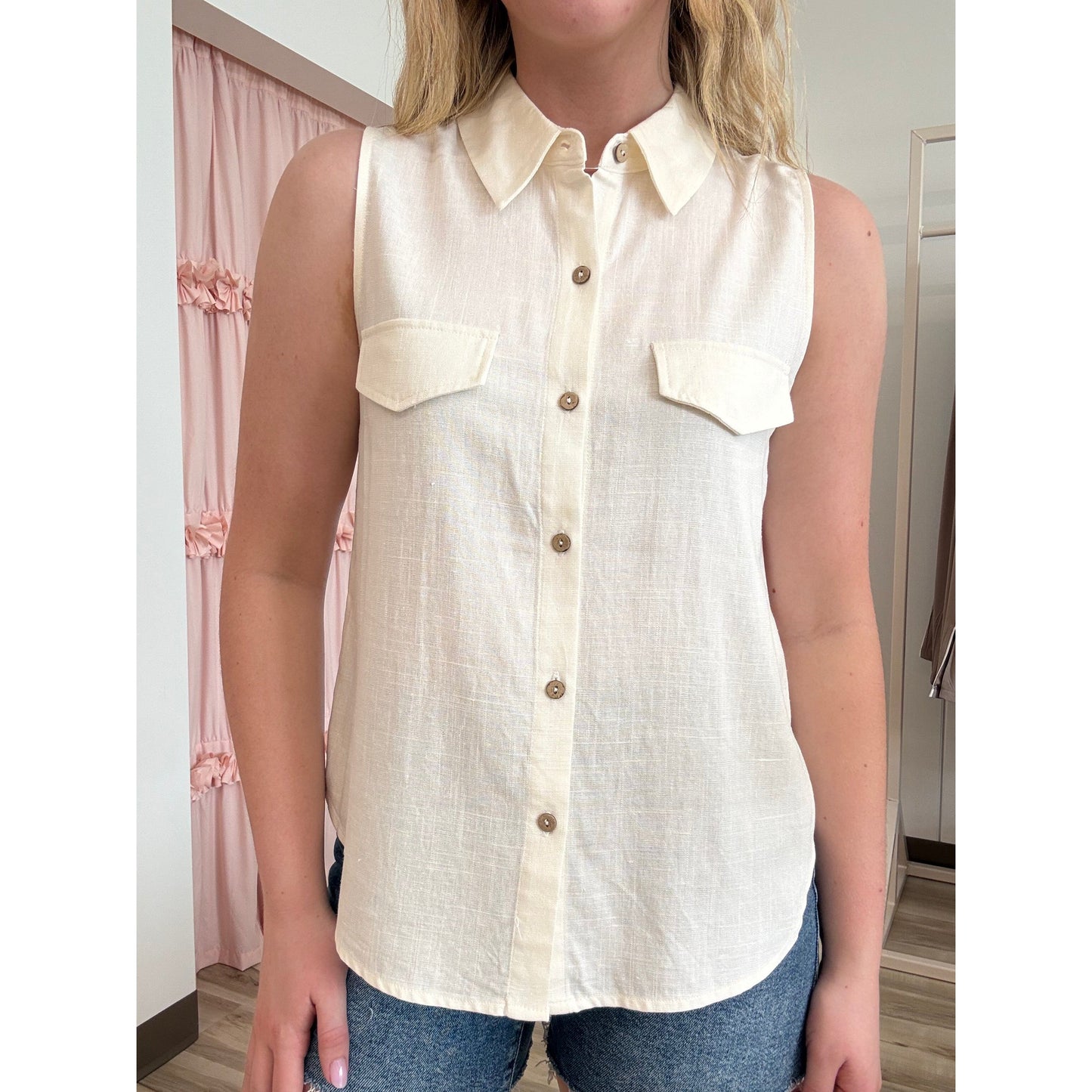 Cream Button Down Tank