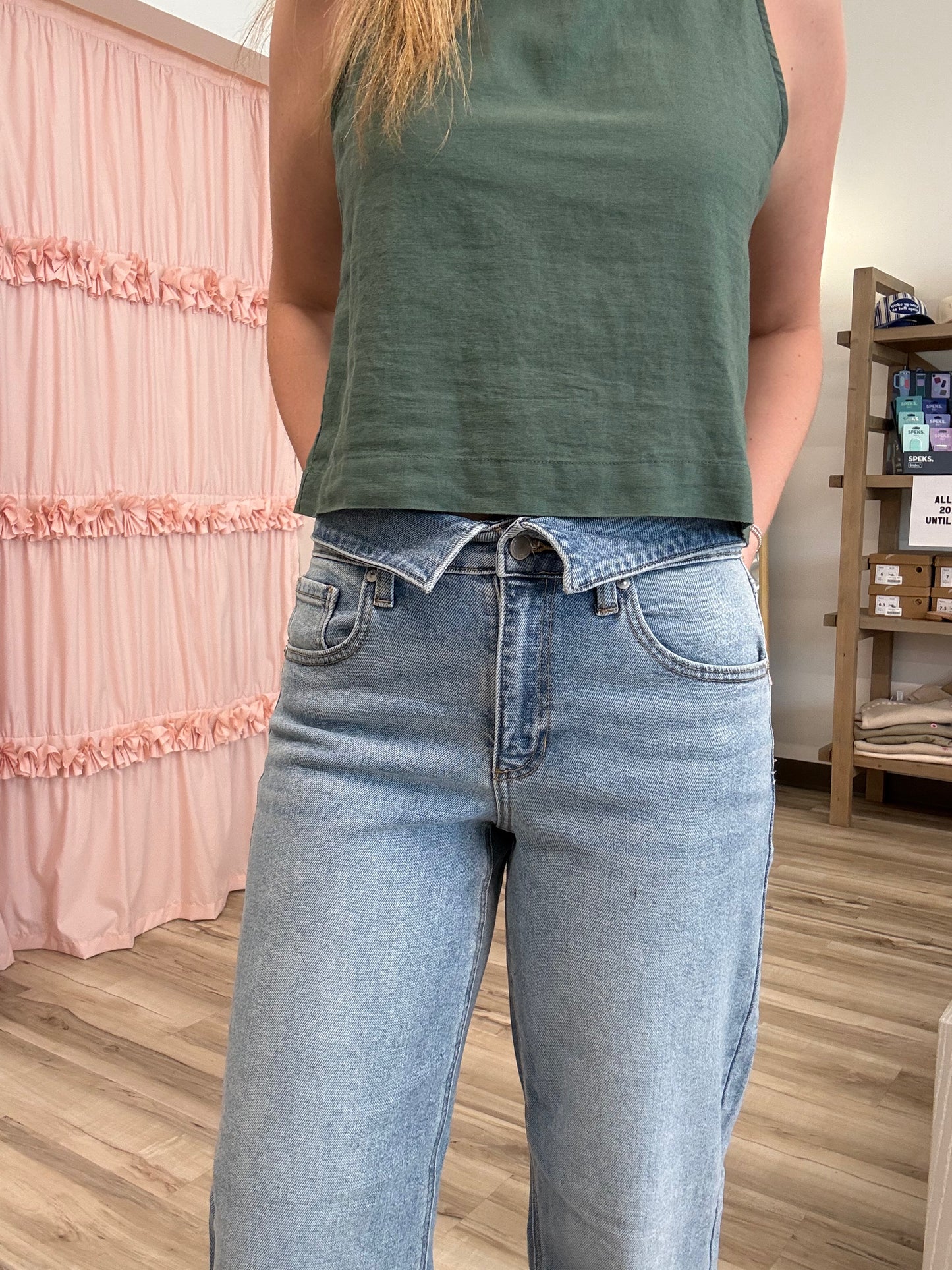 JBD Folded Waist Relaxed Straight Jeans
