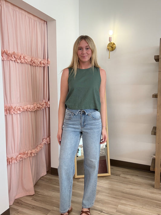 JBD Folded Waist Relaxed Straight Jeans