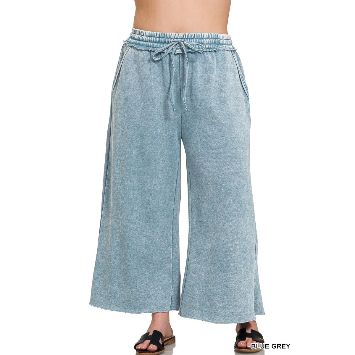 Zenana Acid Wash Palazzo Capri Sweatpants