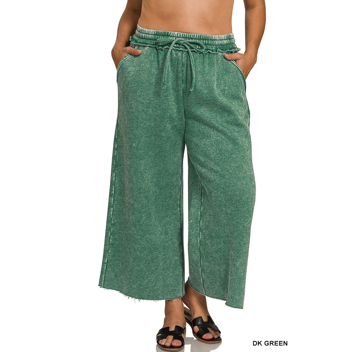 Zenana Acid Wash Palazzo Capri Sweatpants