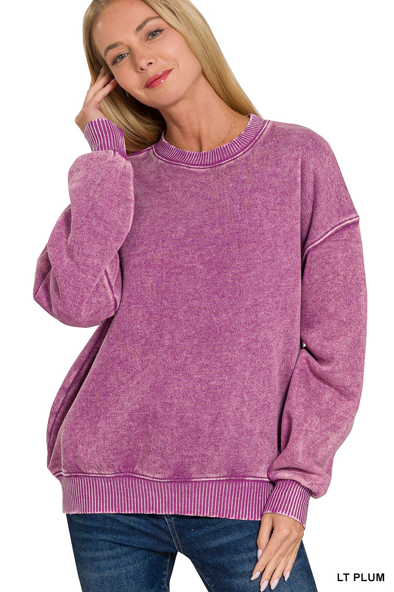 Zenana Acid Wash Fleece Pullover