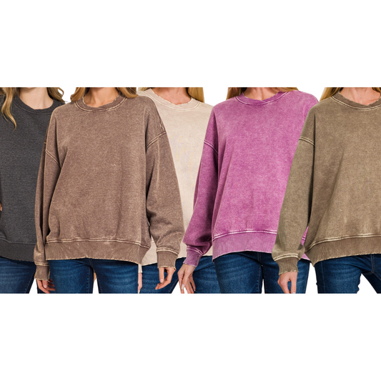Zenana Acid Wash Oversized Fleece Pullover
