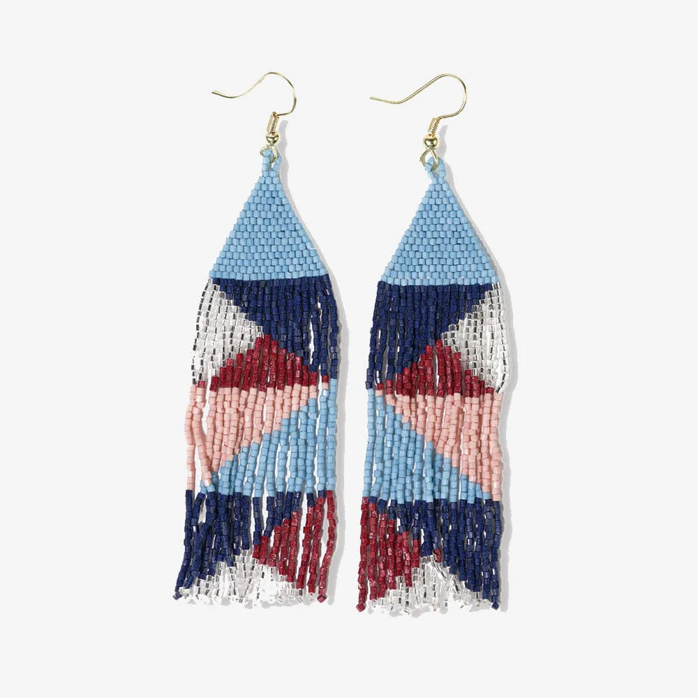 Colorful beaded earrings on a white background